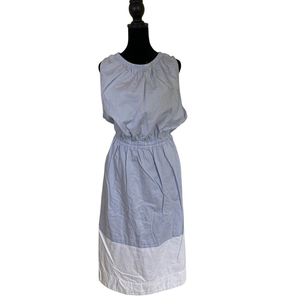 Multi Blue White Colorblock Cotton Midi Dress XXL Elastic‎ Waist Sleeveless